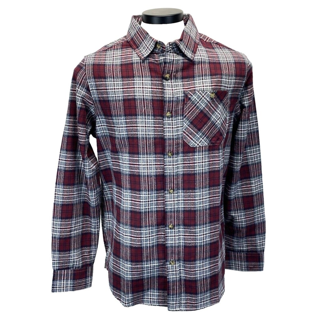 SRK Sunrise Kingdom Flannel Shirt Men M Red/Grey Plaid Long Sleeve Button Up NEW